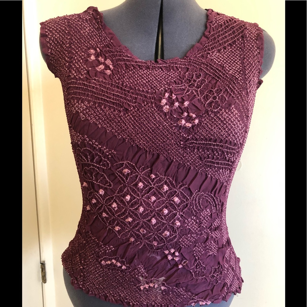Burgundy embroidered stretch top